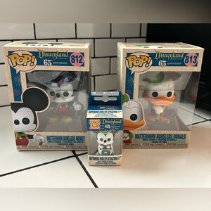Disneyland 65th Anni Funko Matterhorn Bobsled Mickey & Donald + MM Keychain NIB